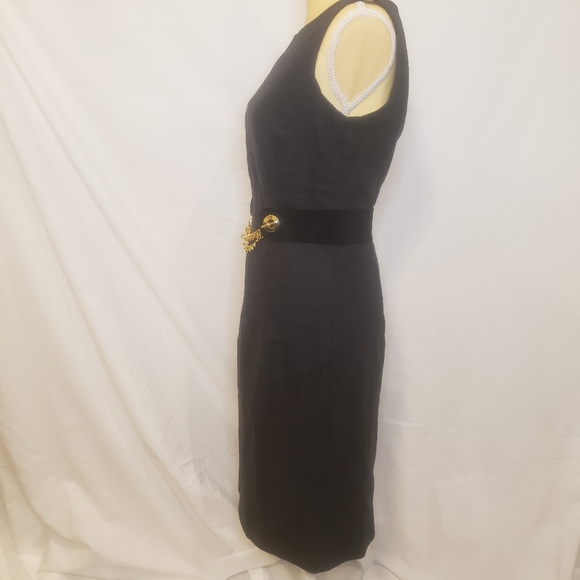 Milly Wool and Silk Sheath Charcoal Dress With Suede and Gold Belt Size  6 - Picture 3 of 7